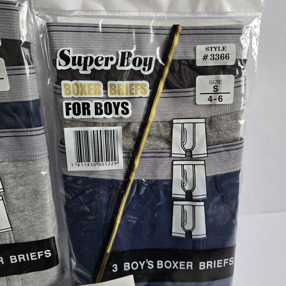NEW Lot Of 3 3-packs Boys BOXER BRIEFS Size S 4-6 Assorted Colors Super Boy‎